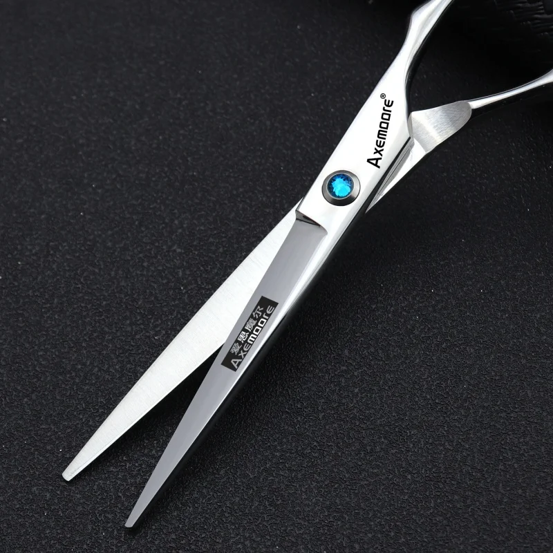 AXEMOORE silver Japan 440c 6 inch stainless steel cutting scissors professional hairdresser scissors hair scissors