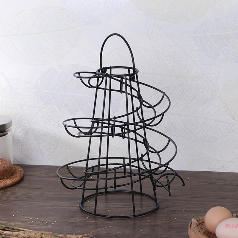 Kitchen Egg Rack Spiral Storage Rack Iron Practical Egg Spiraling Dispenser Rack Basket Storage Multi-functional Rack