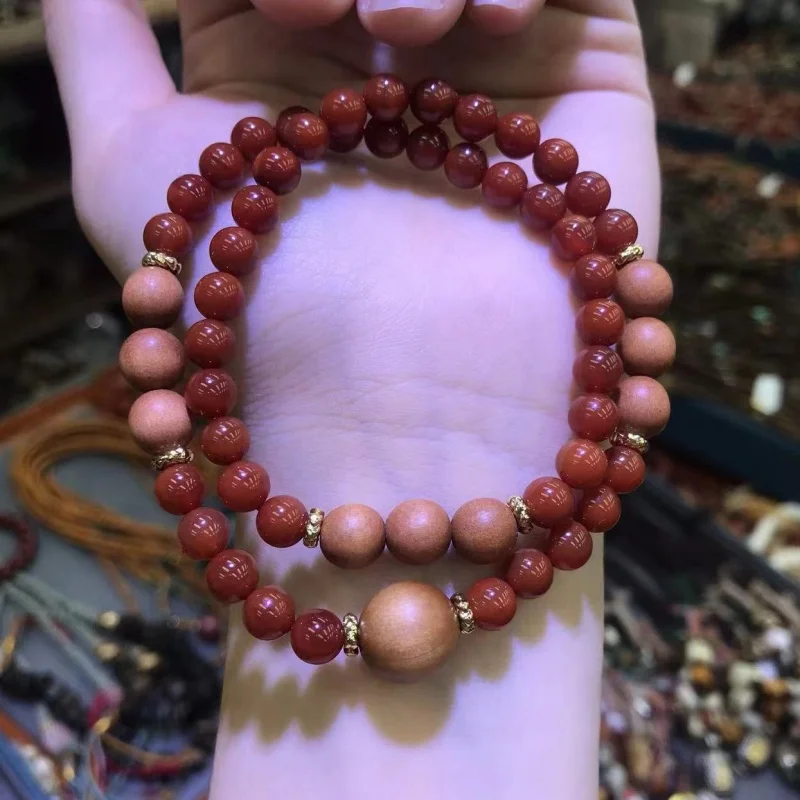 Jewelry Southern Red Agate Matching Laoshan Ebony Two Circles Ornament Bracelet Accessories