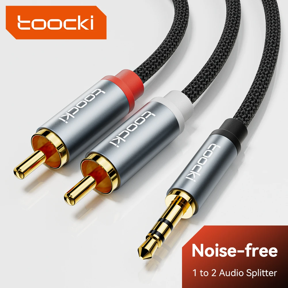 Toocki kabel Audio RCA 3.5mm męski na 2RCA kabel głośnikowy męski Splitter AUX 2 przewód RCA Jack dla TV, pudełko wzmacniacz odtwarzacz DVD drut