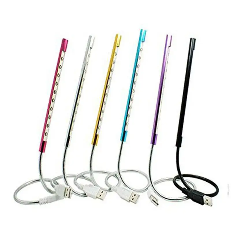 

USB LED Light Lamp Metal Material 10LEDs Flexible Book Reading Lights for Notebook Laptop PC Computer 6 Colors