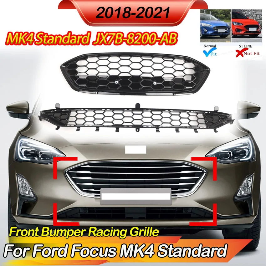 

Car Front Bumper Racing Grille for Ford Focus MK4 Standard 2018-2021 Honeycomb Center Lower Grills Body Kit Tuning JX7B-8200-AB
