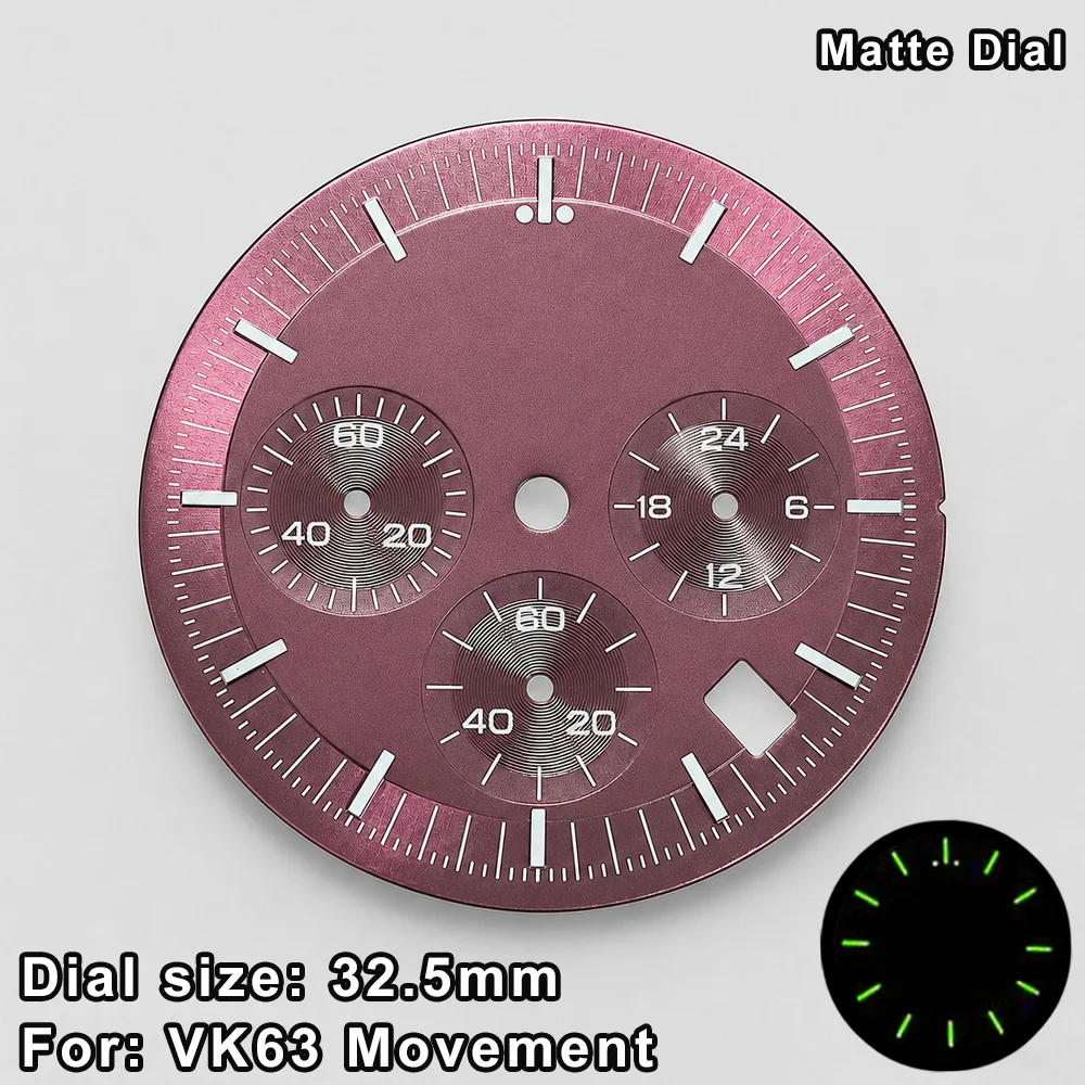 VK63 32.5MM Dials For VK63 Movement Dial For Speed Master Case VK63 Replace Parts Accessories C3 Green Luminous Dials VK63 Hand