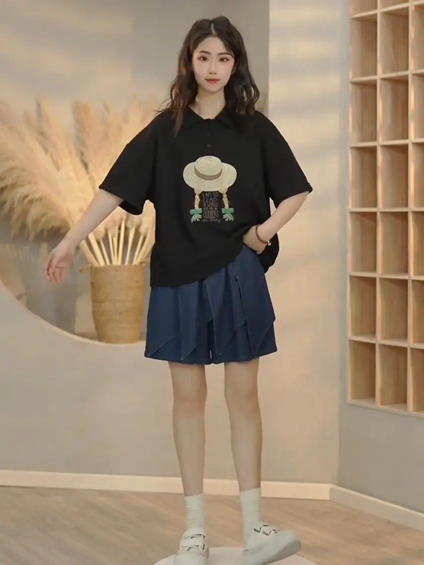 Denim shorts Retro damesontwerpgeoriënteerde veelzijdige heupverbergende mode afslankshorts