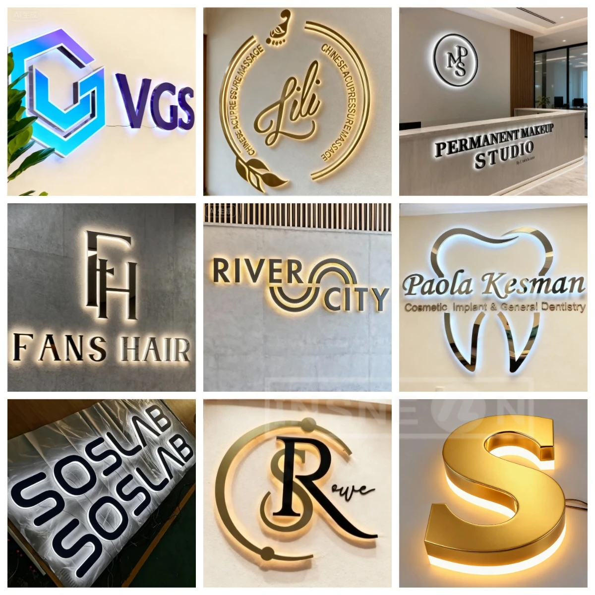 Custom LED Business Sign 3D Meta Letter Backlit Decor Signboard Outdoor Illuminated Wall Logo Halo Lit Sign Front Lit Signage