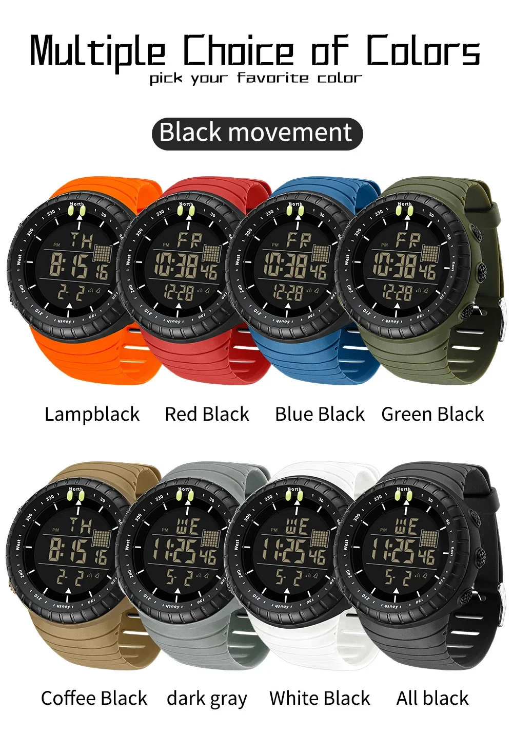 2024 Fashion Sanda 6256 New Electronic Watch Large Dial Outdoor Waterproof Sports Night Light Alarm Clock Multi Functional Men\'s