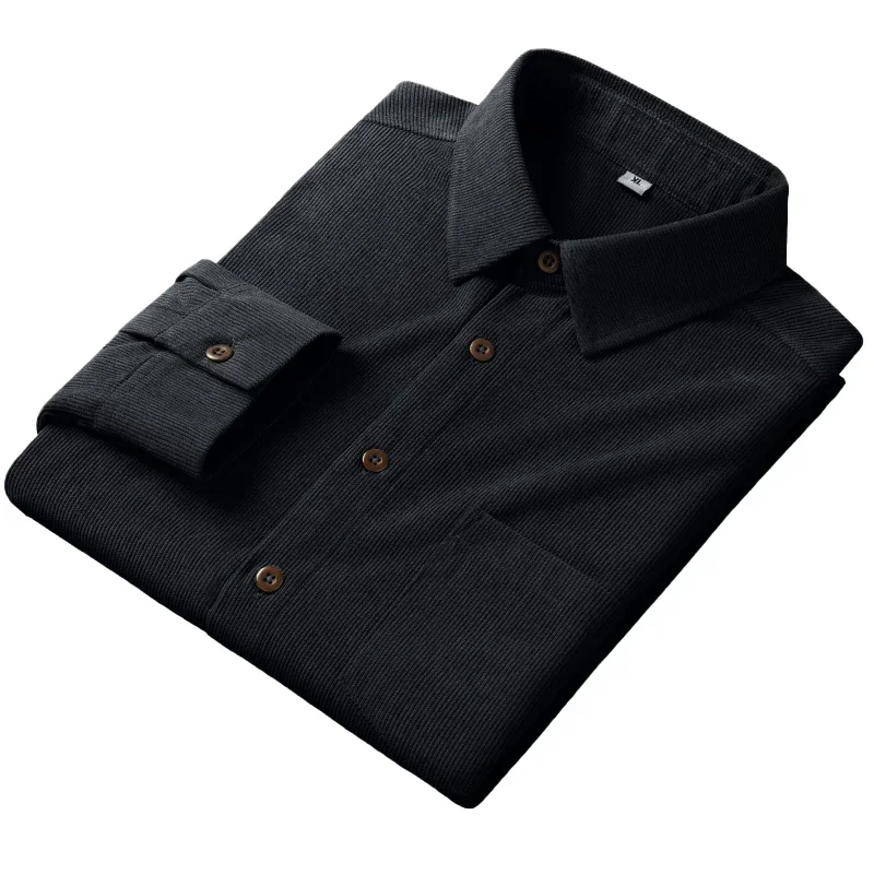 Autumn and Winter Men's New Corduroy Long Sleeved Shirt Solid Color Comfortable Casual Versatile Top