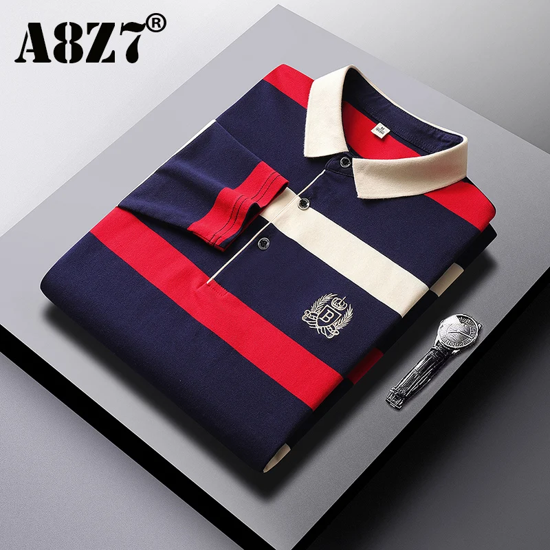 Men Autumn Winter Classic Striped Polo Mens Cotton Long-Sleeved Embroidered Business Casual Spring Polo Shirt Male Dropshipping