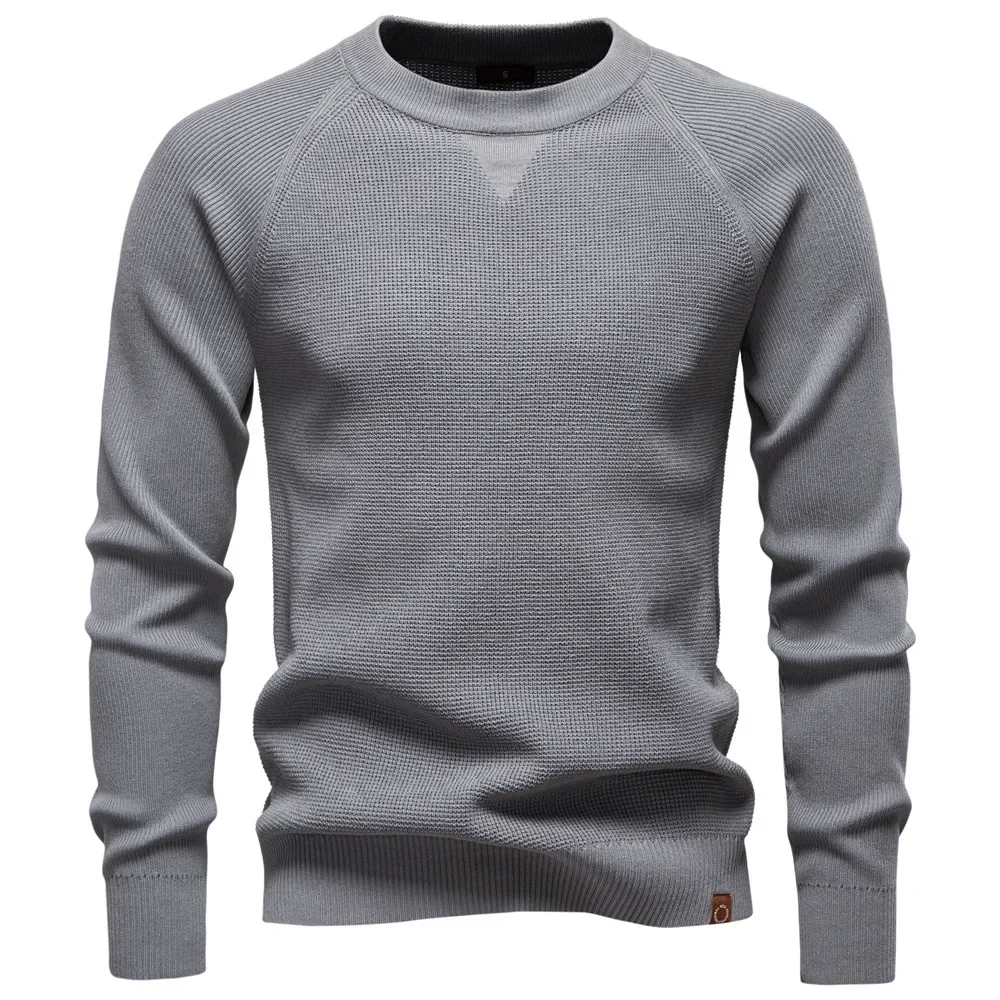 New Luxury Fashion Solid Color Long Sleeve Knit Pullover Men‘s Casual Business Sweater O-Neck Slim Fit Elastic Knitwear Pullover