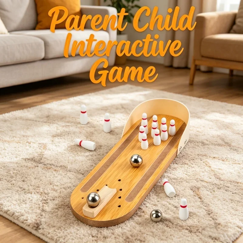 Juego de Bolos de Madera de Alta Gama, Mini Juego de Mesa Seguro para Escritorio, Juego Interactivo para Padres e Hijos, Juguete de Interior para Niños, Set de Regalo Navideño