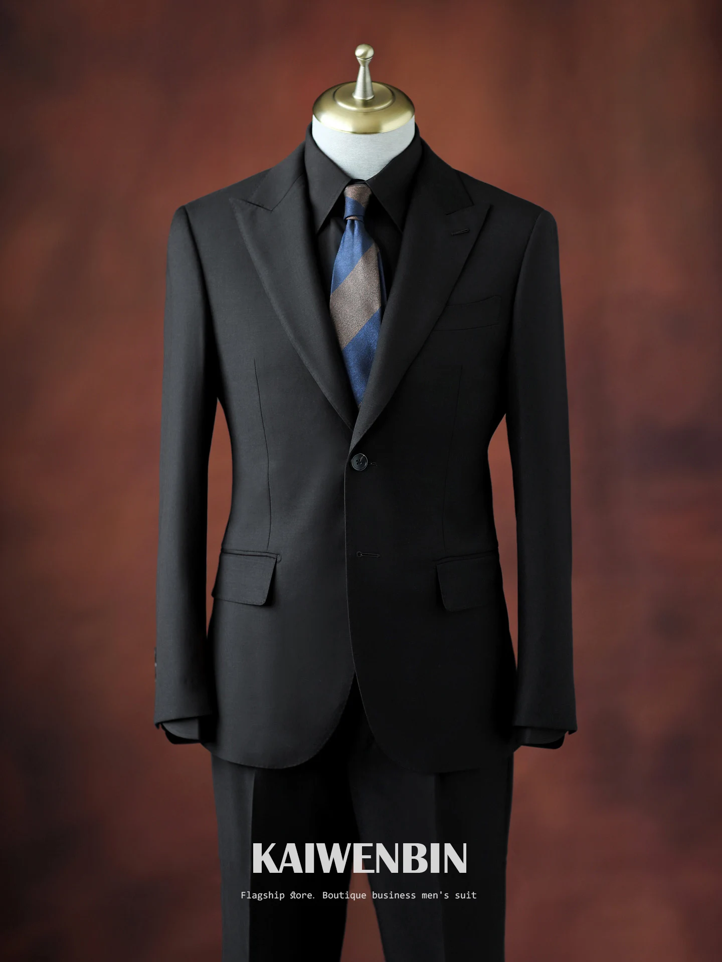 

Men's Suit 2 Pieces Set Black Wool Business Wedding Suit Blazer Trousers Peak Lapel Semi Canvas Groom Banquet Formal Wear Custom