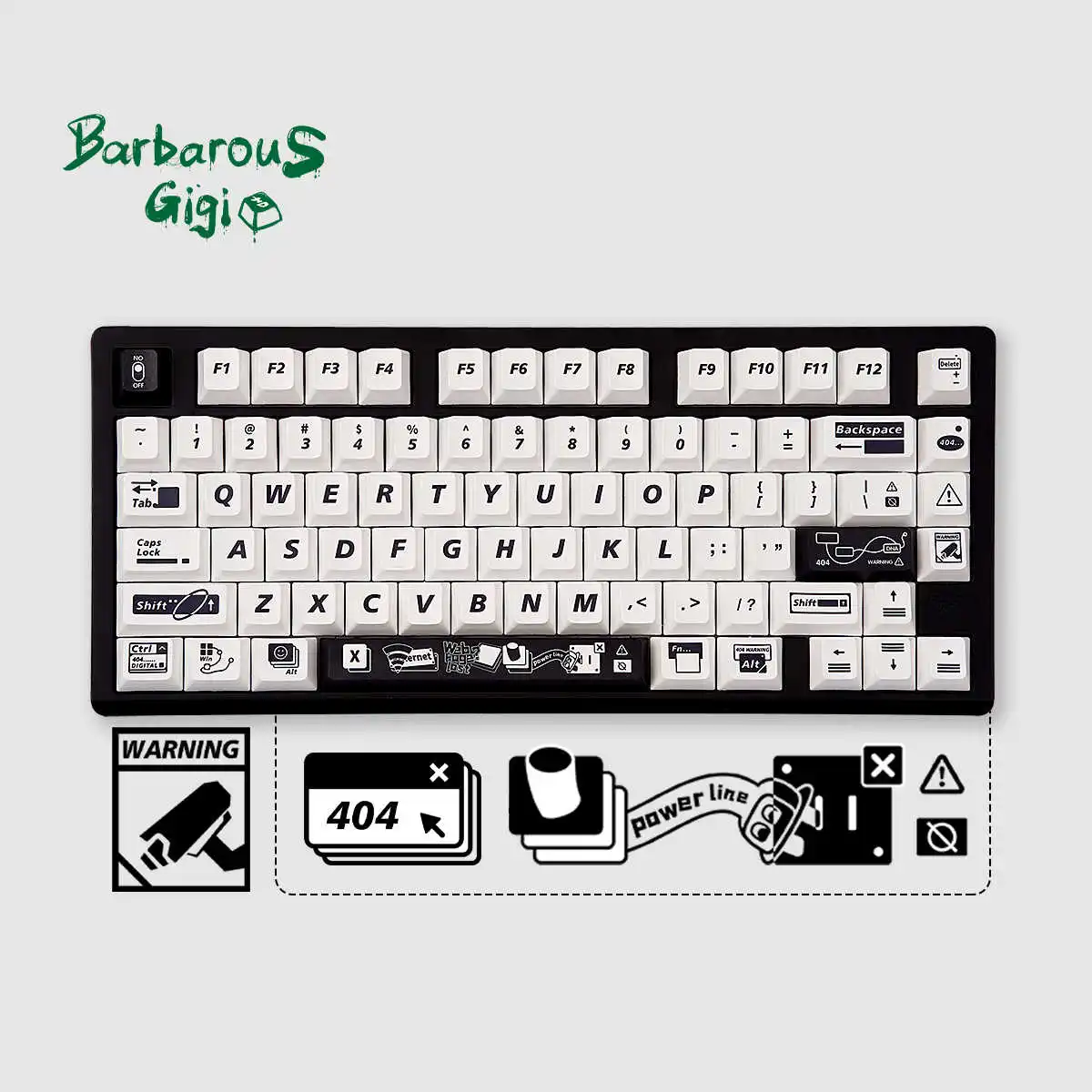 

Danger 404 Theme Keycap Set PBT Cute Black and White Simple Keyboard Cap Cherry Profile Gaming KeyCap for Mechanical Keyboard