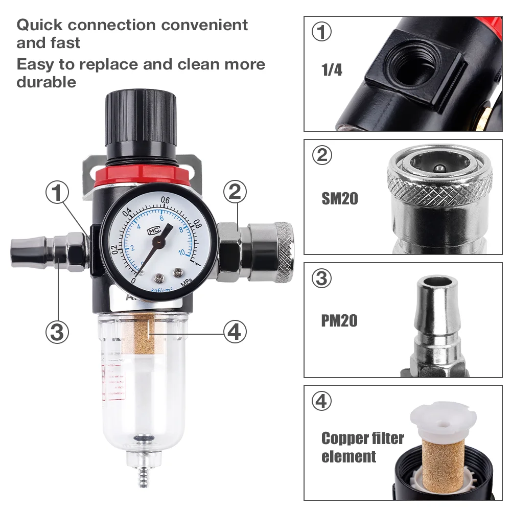 AFR2000 1/4 Pneumatic Filter,Air Pressure Regulator For Air Compressor,Oil-water Separator,Copper Filter Element,Pneumatic Tools