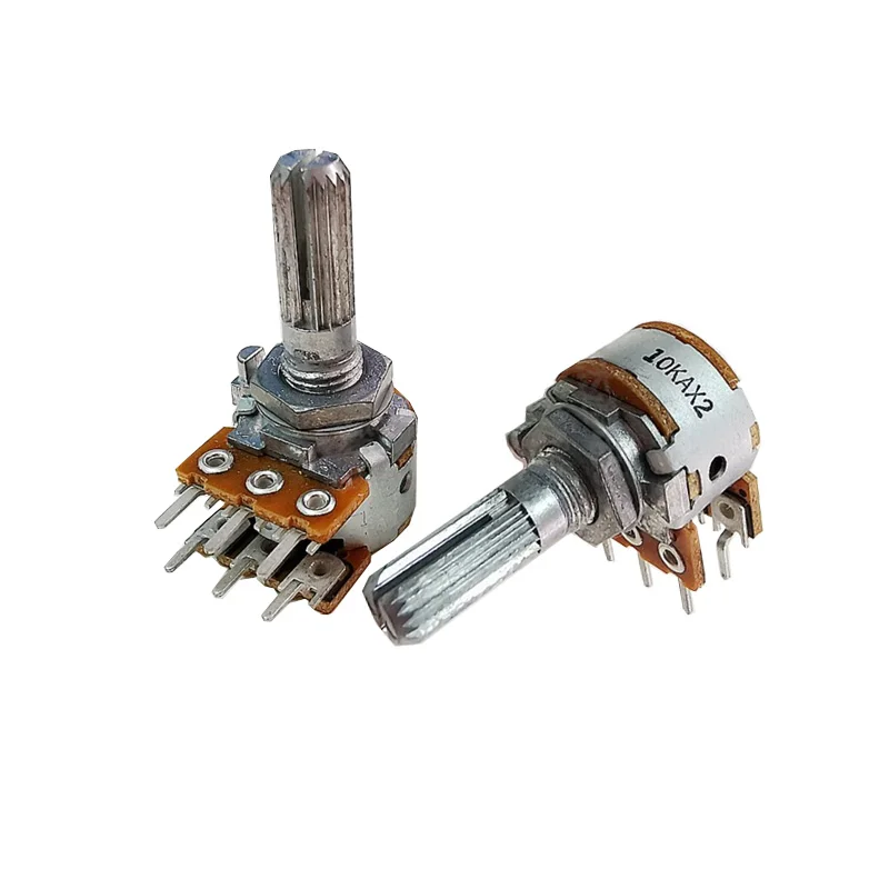 100% new Japan 1pcs ALPS RK163 A10KX2 Audio Dual-unit Rotary Potentiometer 16-type A10K 6Pins 20mm plum shaft