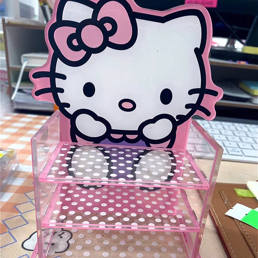 

Pink Hellos Kittys Shelving Cartoon Student Acrylic 3-layer Makeup Clutter Shelving Dorm Office Desktop Girl Supplies Gift
