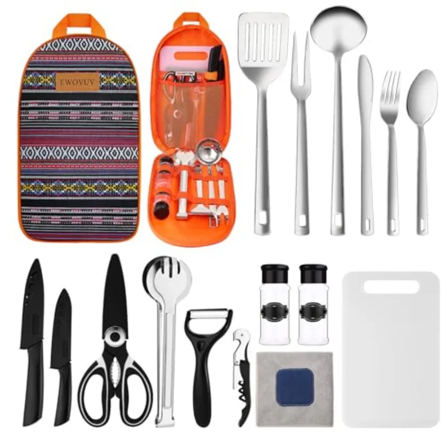 

Camping Cooking Utensils Set- Camping Essentials Cookware Accessories Gear Must Haves Camper Tent Camp Kitchen Rv Gadgets Outdo