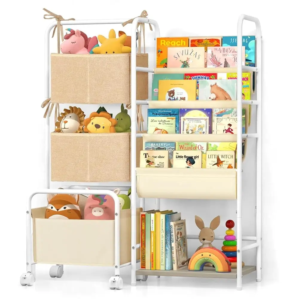 

Kids Bookshelf And Toy Storage, Montessori Bookshelf, 4-Tier Baby Toddler Book Shelves, Bookshelf For Kids With Toy Storage