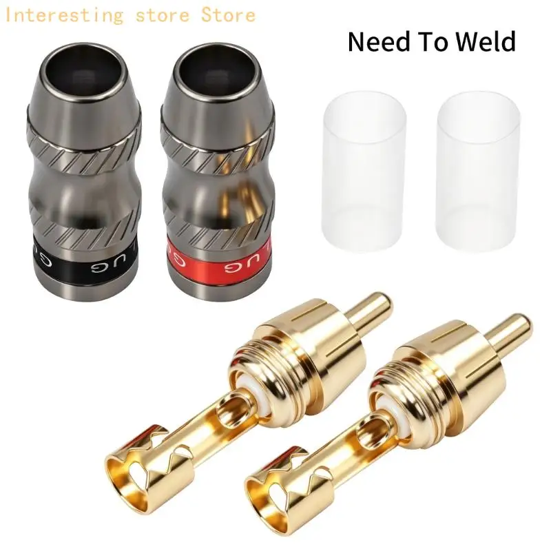2RCA Gold Contact Male Plugs Pair for DIY Stereo Cable Replacement Adapters 55KC