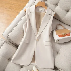 Korean Vest 2024 NEW Spring Summer Women's Blazer Korean Slim Sleeveless Jacket Fashion Wild Lined Coat Single Buckle Suit Vest