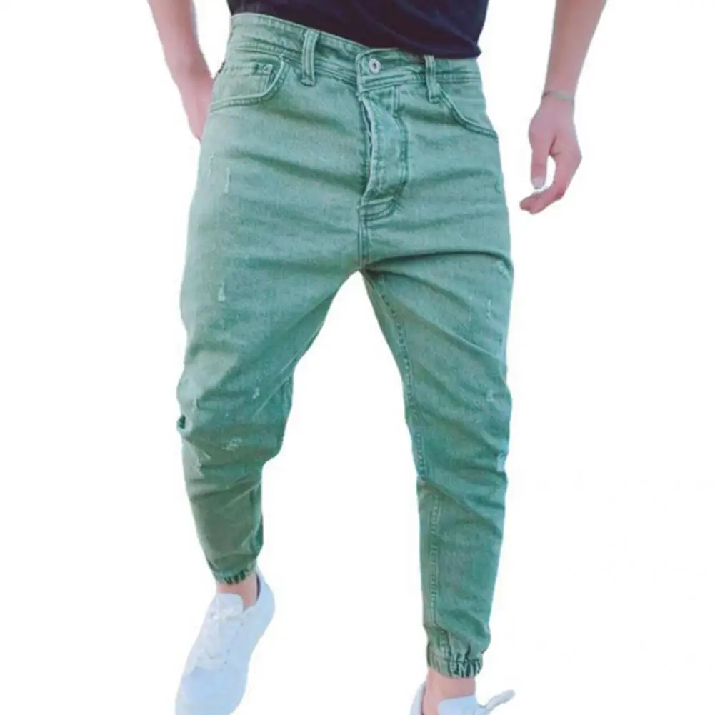 Men Jeans Wear-resistant Jeans Zipper Colorfast  Terrific Slim Fit Pants