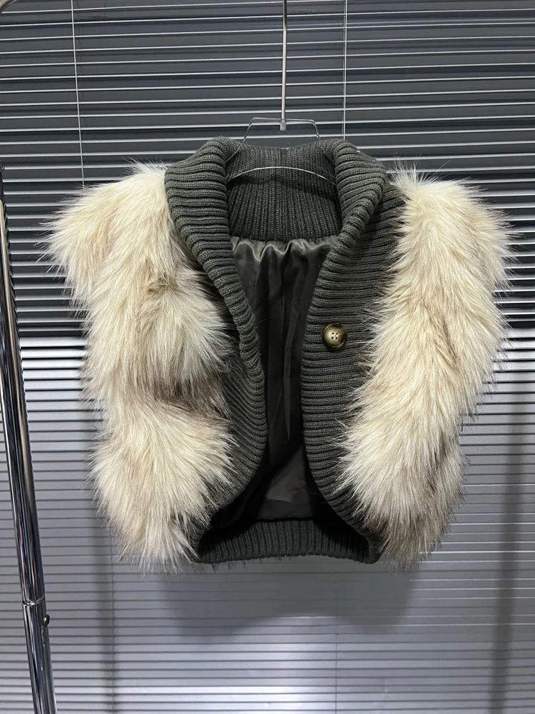 Sexy Fluffy Faux Fur Knitted Sleeveless Vests for Women Cropped Jackets 2026 Fashion Autumn Winter Tops Furry Cropped Waistcoat
