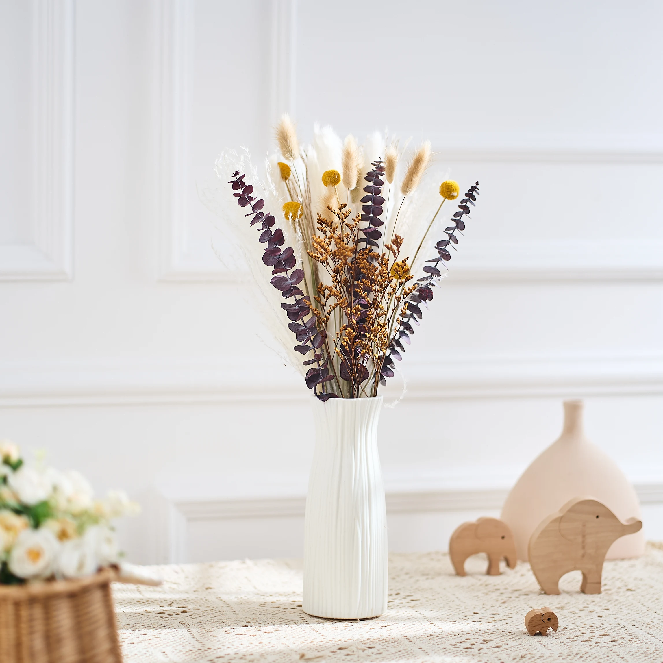 34Pcs Fluffy Pampas Dried Flowers Bouquet Home Decor Natural Bunny Rabbit Tail Grass Artifical Flower Wedding Party Decoration