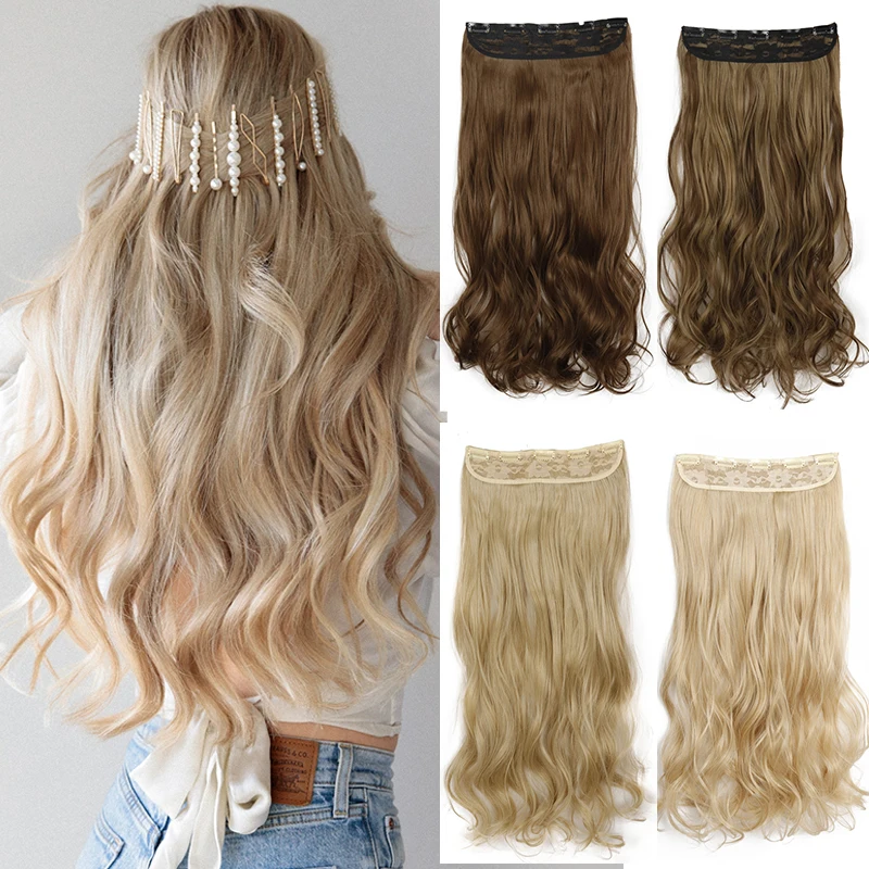 AZCalls EEN-Extensions de Cheveux Synthétiques Longs et Lisses pour Femme, Postiches à Clips, 5 Clips, 22 \