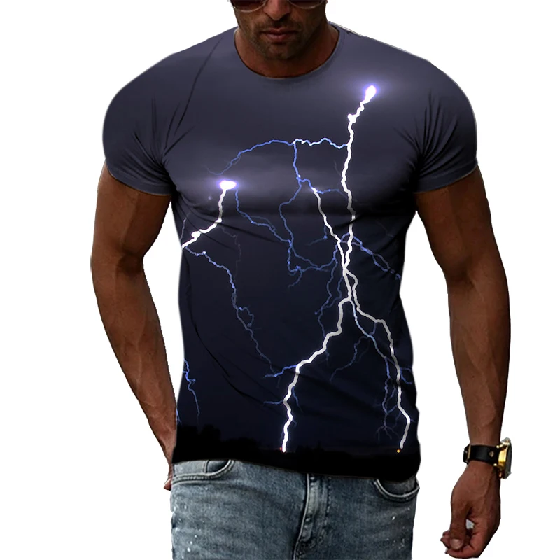 New 3D Fashion Cool Lightning Men T-shirt Summer Casual Interesting Pattern Print T-shirts Personality Trend Harajuku T Shirt