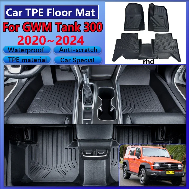 

RHD For GWM Tank 300 2020 2022~2024 Car TPE Floor Mats Waterproof Anti-scratch Mud Carpet Full Rug Foot Pad Cushion Accessories