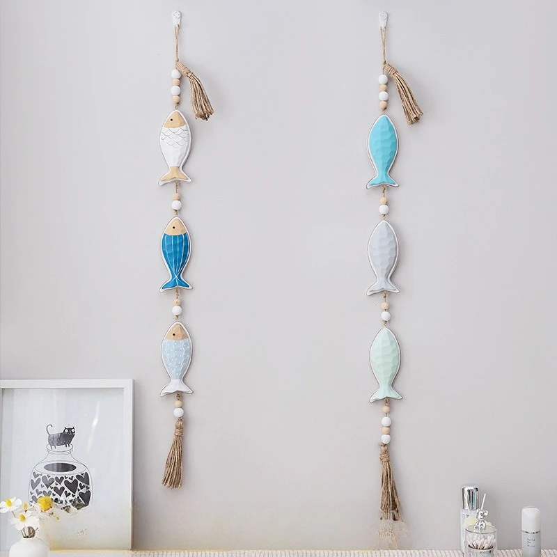 Mediterranean Ocean Themed Fish String Hanging Ornament, Fish Shape Pendant, Wall Decoration for Corridor Living Room Home Decor