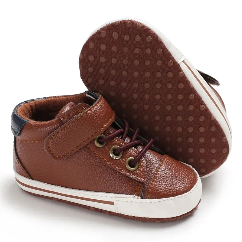 Baby Shoes Boys High Top Sneakers PU Leather Soft Sole Infant Kids Walker Crib Shoe