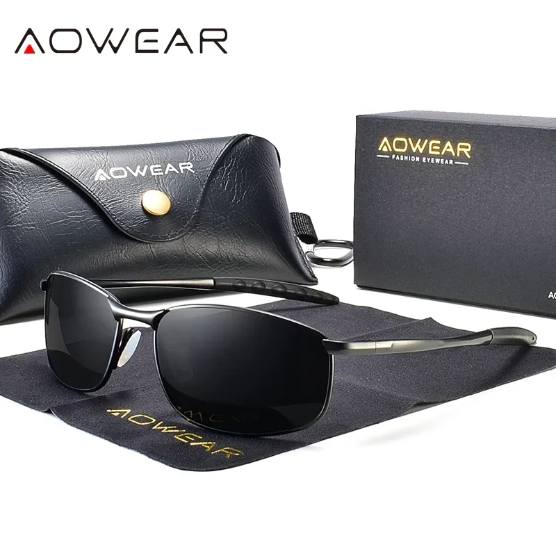 AOWEAR Retro Polarized Mirror Sunglasses for Man Women Vintage Sun Glasses Mens UV400 Light Weight Driving Eyewear with Case