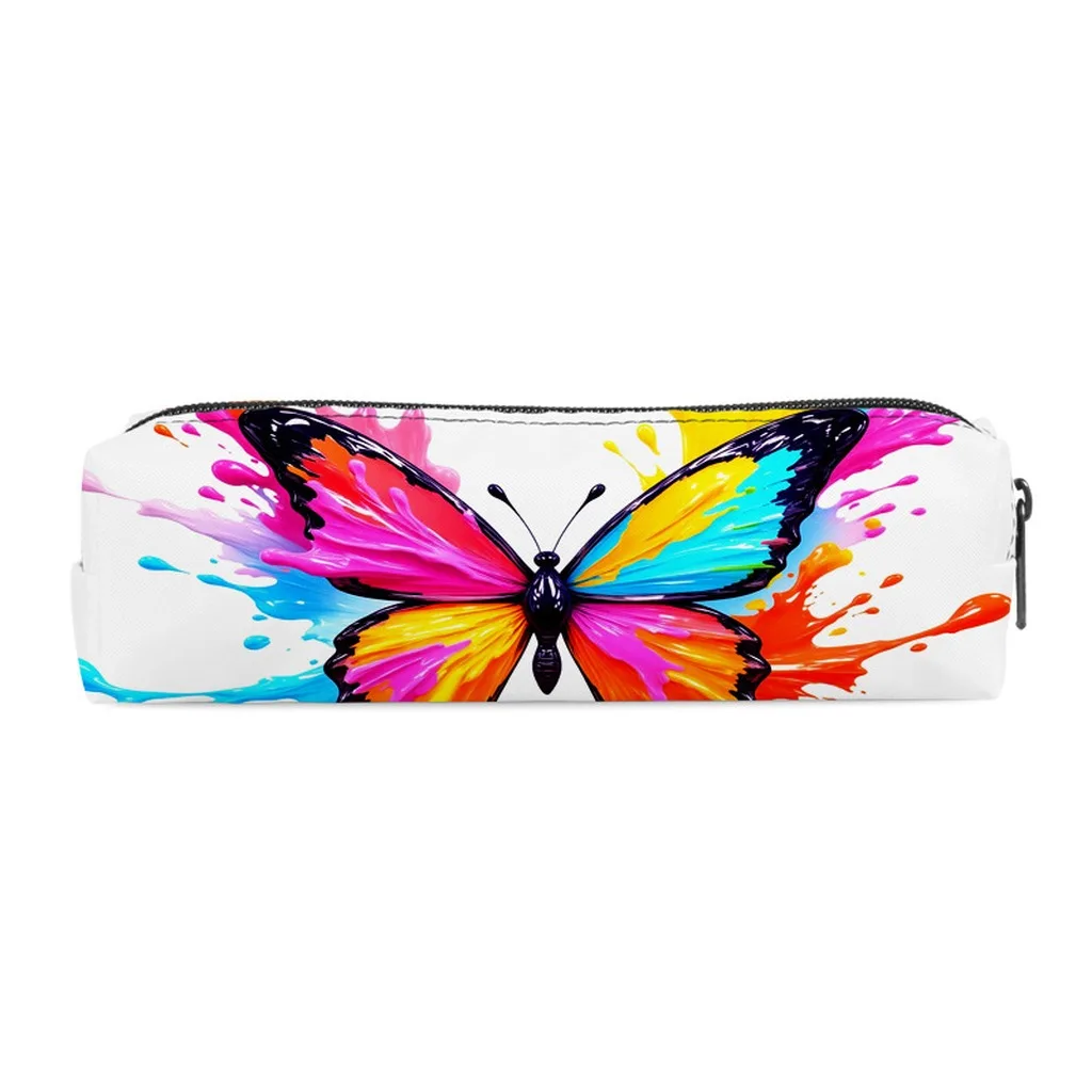 Large Capacity Pencil Bag Customizable Polyester Stationery Pouch Butterfly Print Pencil Case Large Cylinder Pencil Bag