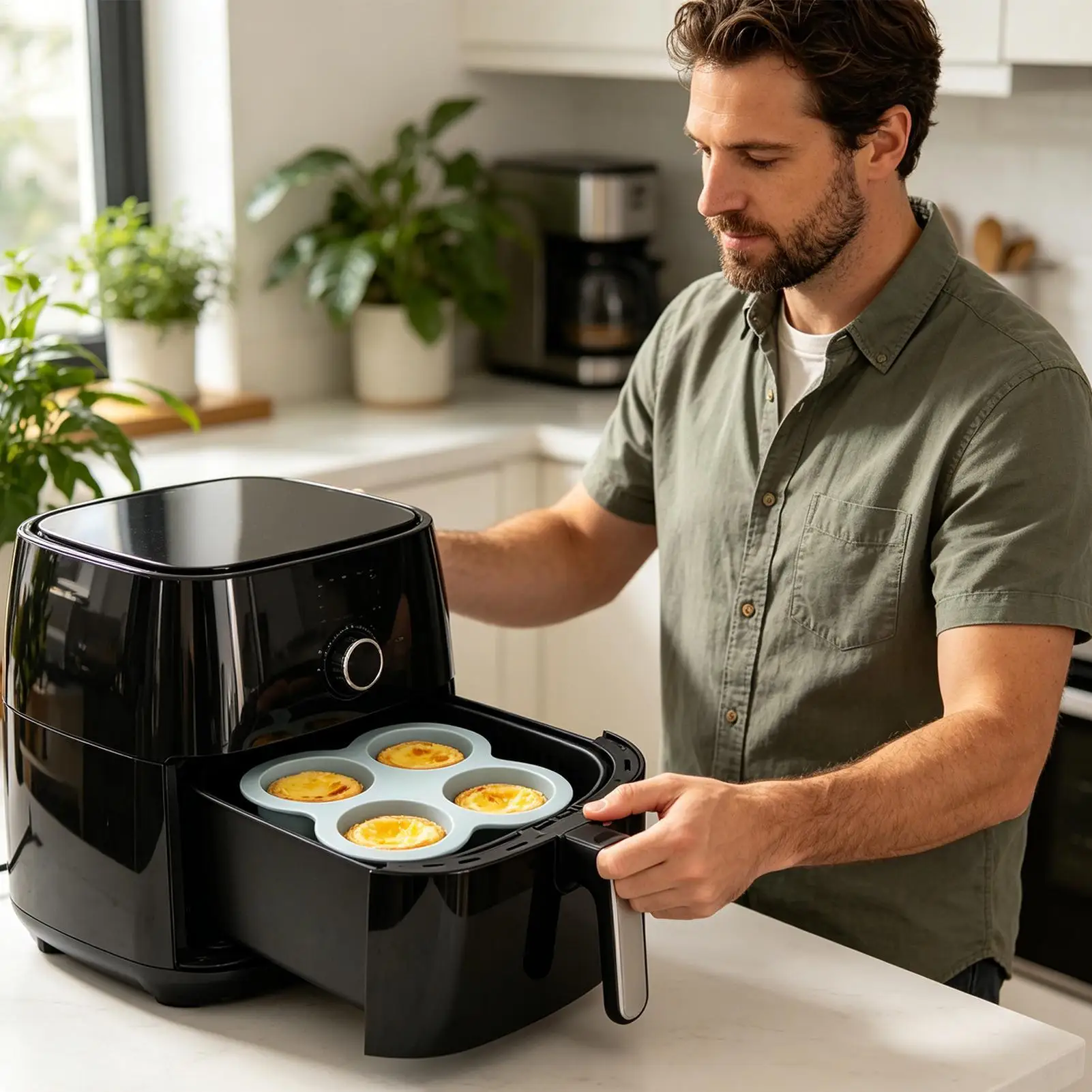 1PC Reusable Silicone Air Fryer Egg Mold Non-Stick Durable four grid cake mold for rainbow cake pizza air fryer baking