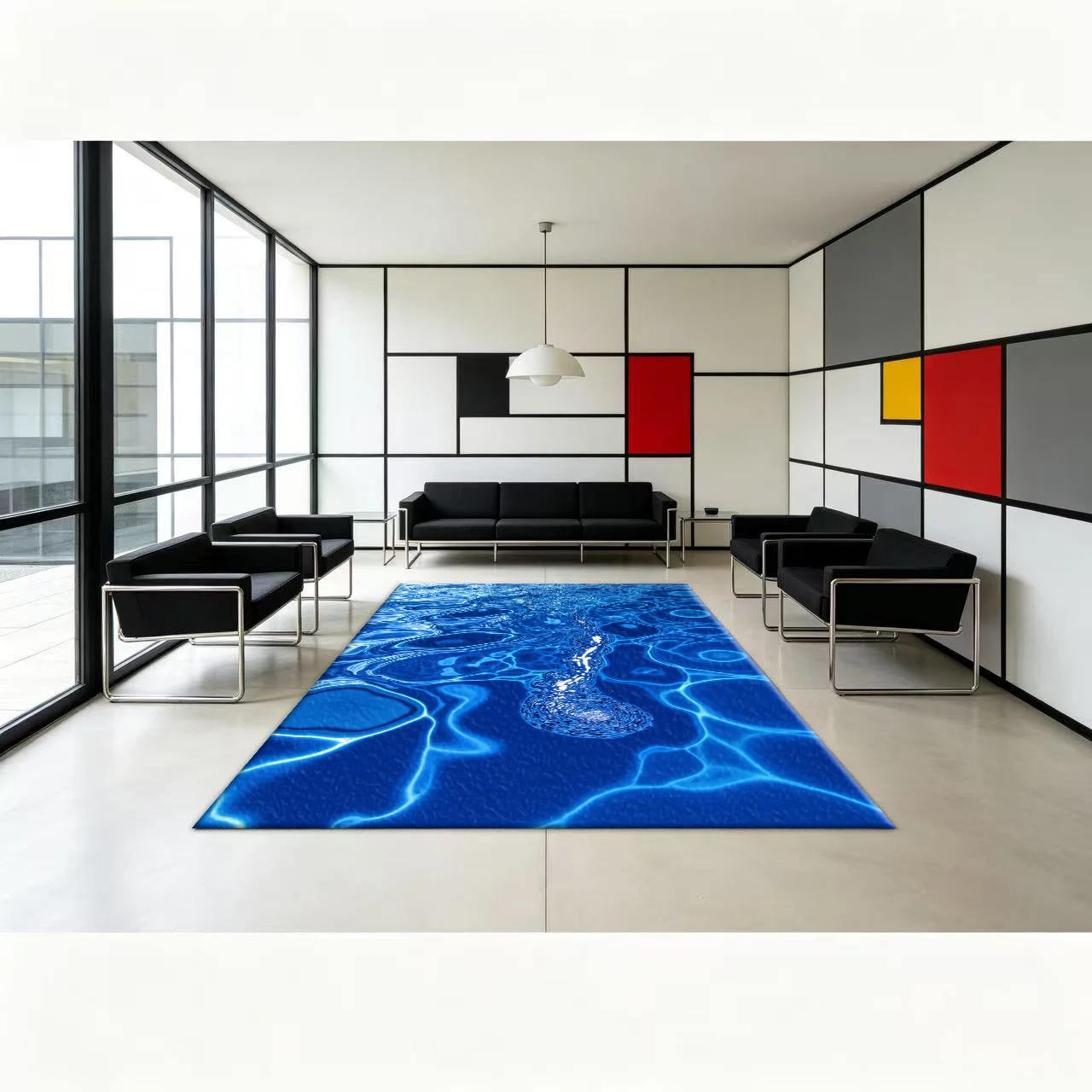 Blue Liquid Ripple Carpet Luminous Liquid Abstract Non-Slip Floor Carpet for Home Use
