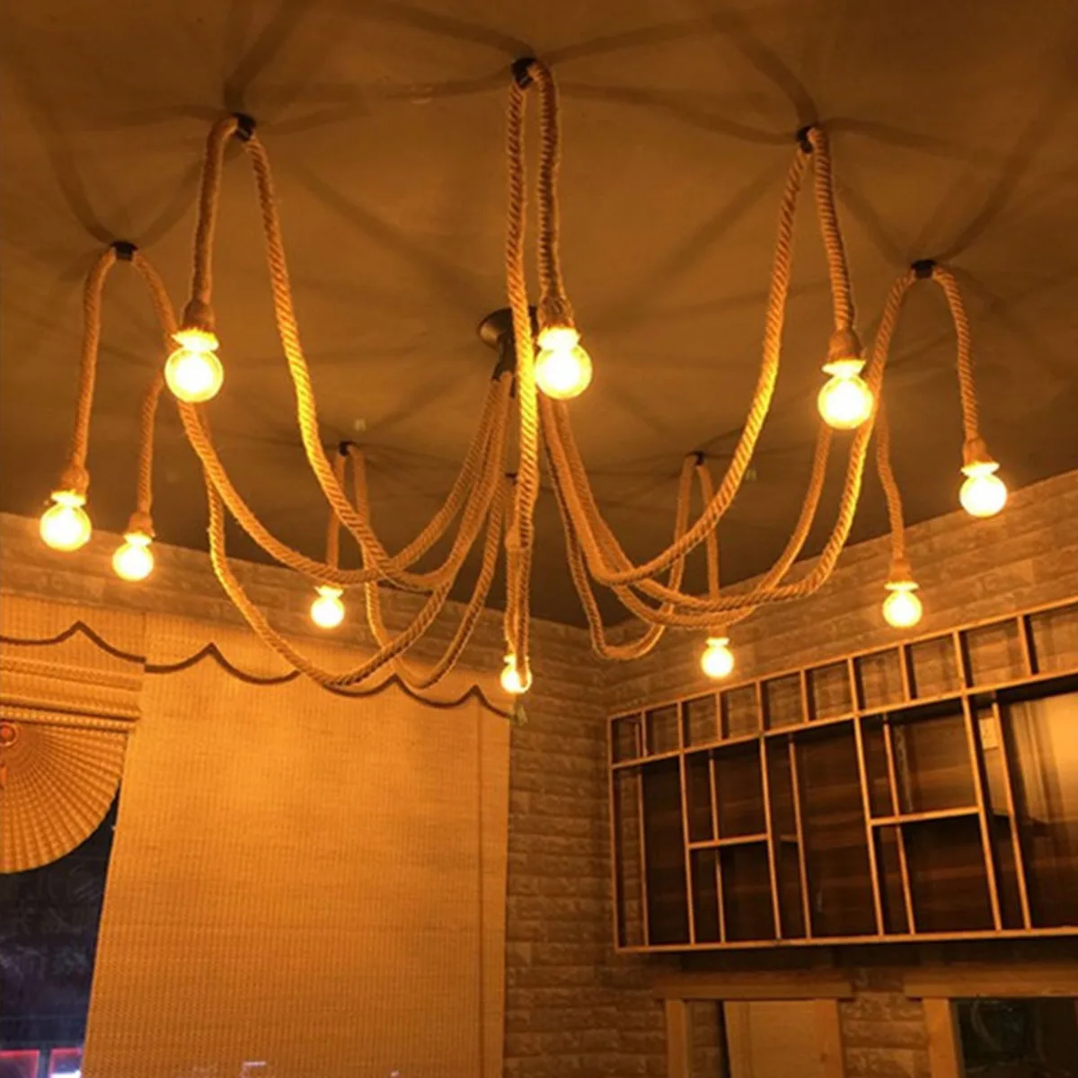 

Vintage Retro Hemp Rope Spider Pendant Light Industrial Twine Hanging Light Classic Bar Restaurant E27 Art Ceiling Lamp Fixture