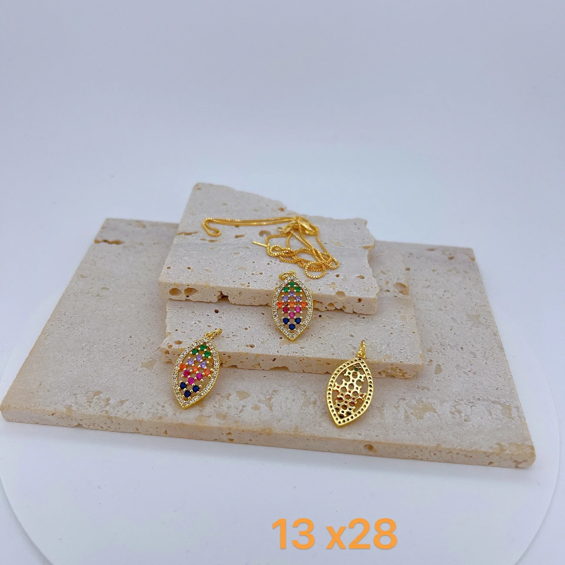 2Pcs Inlay Colorful Zircon Pendant for Diy Earrings Necklace Making Brass Round Flower Boat Hollow Jewelry Accessories Wholesale
