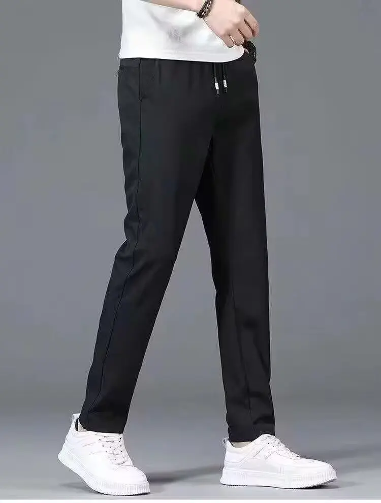

Men Summer Breathable Ice Silk Casual Pants Large Size Straight Comfortable Quick Dry Drawstring Sports Trousers