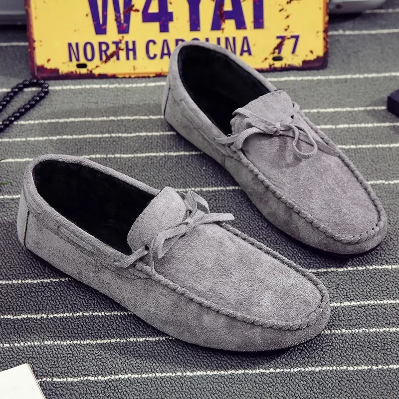 Spring Red Suede Loafers Slip on Walking Driving Shoes for Men Soft Leather 2025 Comfortable Casual Man Flat Shoes Zapatillas