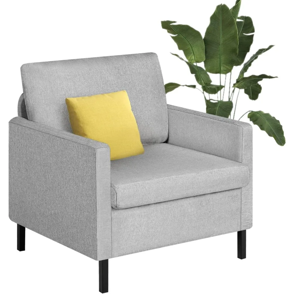 

Modern Upholstered Linen Fabric Accent Arm Chairs, Living Room Single Sofa Chair with Metal Legs, Comfy Reading Lounge Armchair