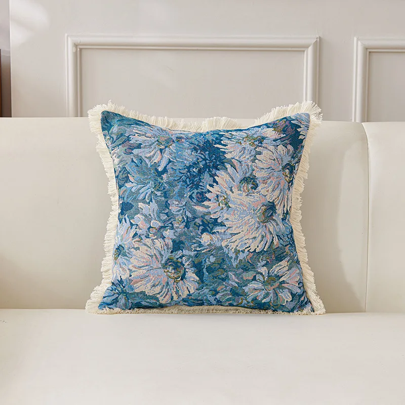 

American Country Retro-style Cotton Linen Throw Pillowcase Jacquard Fabric Sofa Throw Pillow Cover Headboard Cushion Living Room