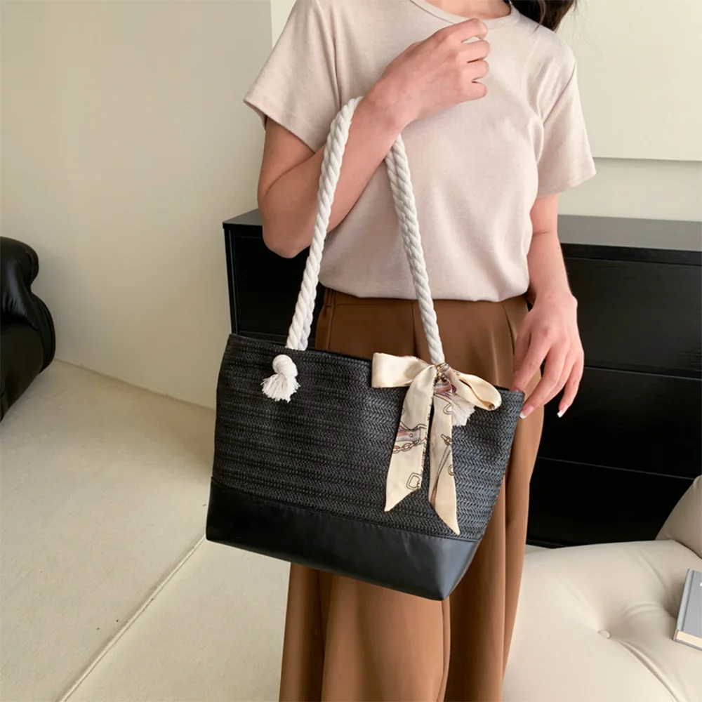 

Large Capacity Fashionable Straw Woven Bucket Bag Handbag Stylish Single Shoulder Armpit Bag Tote Bag Trendy