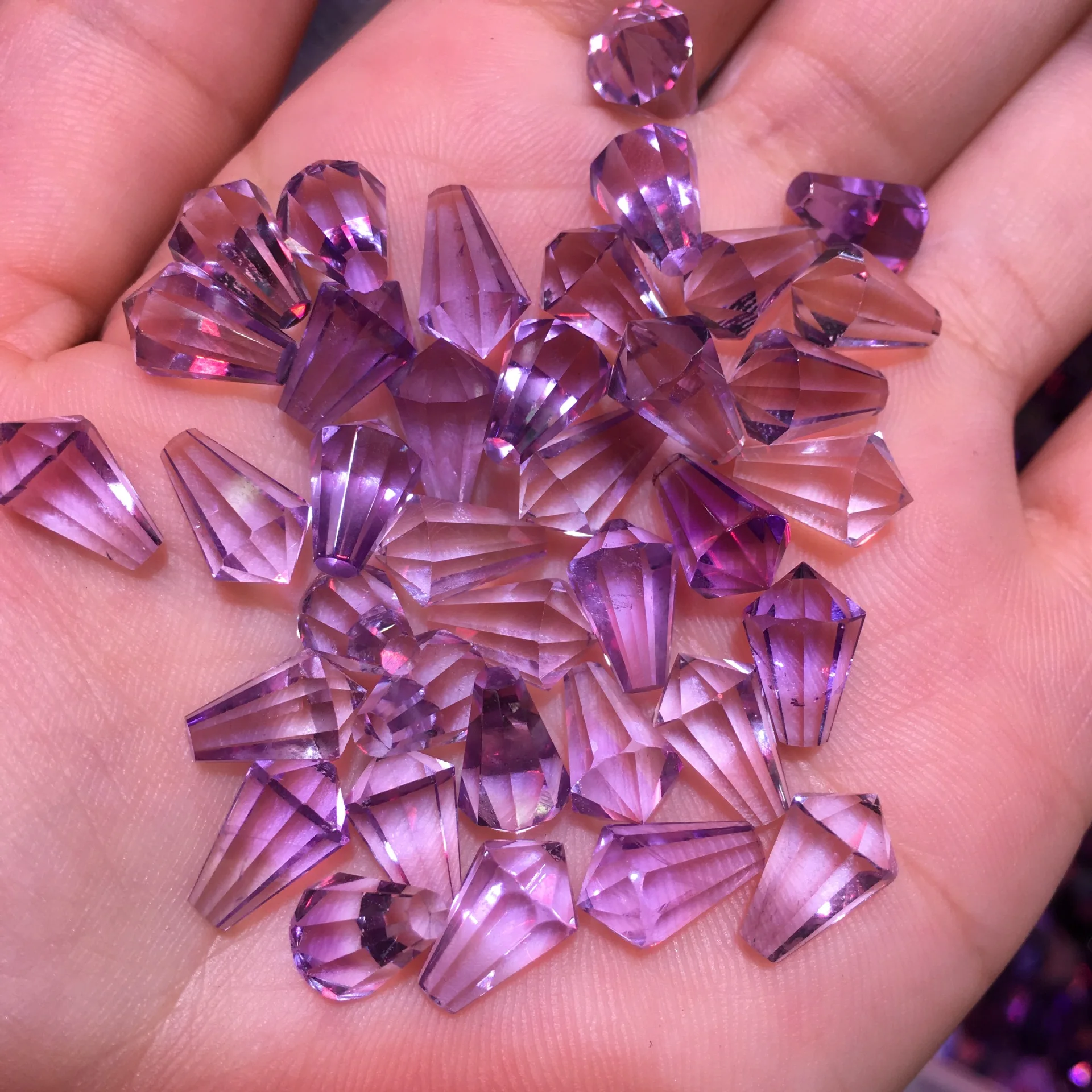 Wholesale 10pcs Genuine Amethyst Bead Pendant 7x11mm Hand Cutting Brilliant-cut Semi-Precious Gemstone Cabochon Ring Face