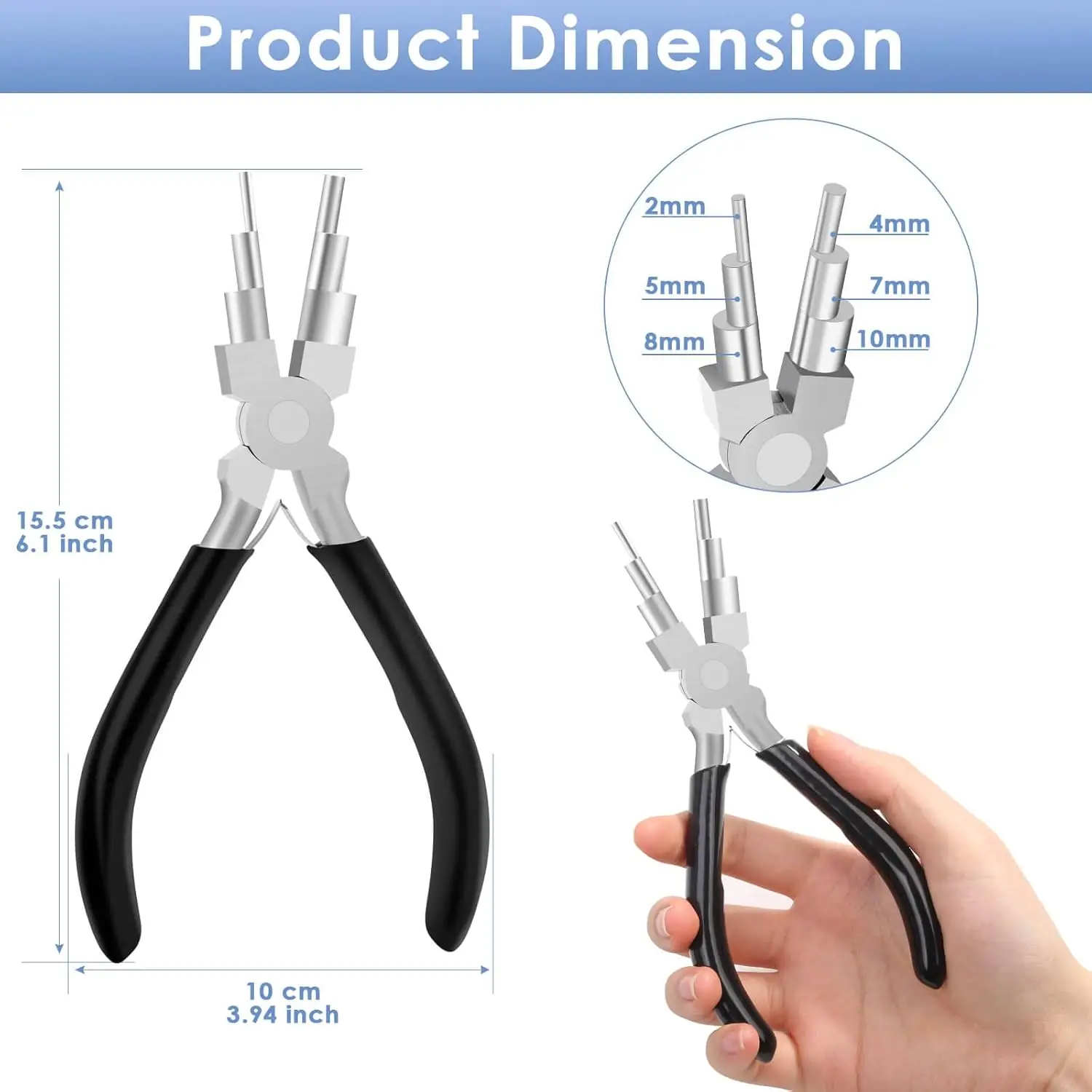 6 in 1 Bail Making Pliers, 3-10mm Multi-Step Wire Looping Pliers with Non-Slip Handle, Carbon Steel Wire Bending Forming Tool fo