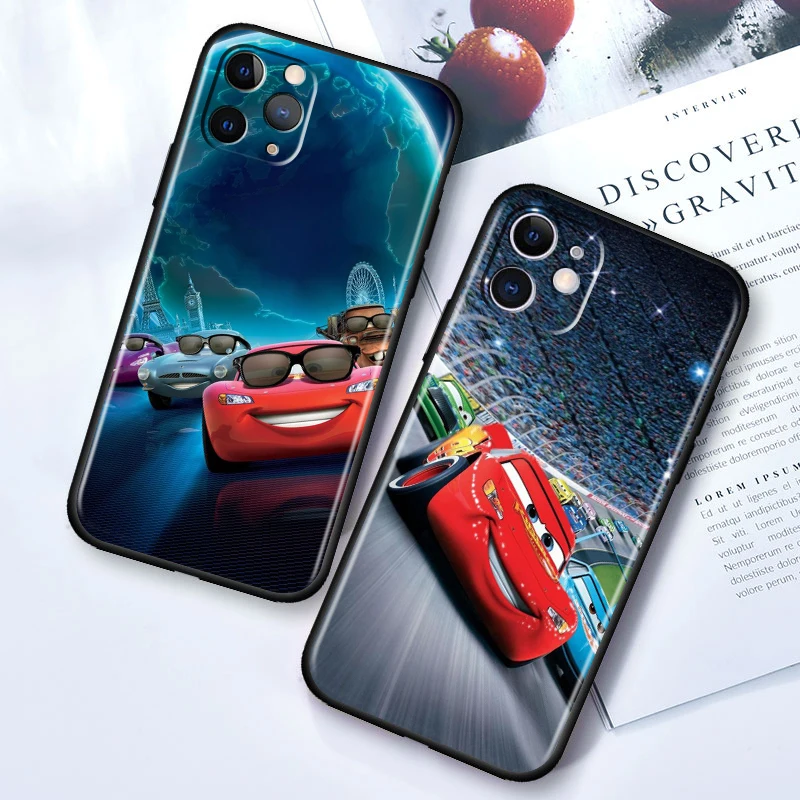 Cars Lightning McQueen For Apple iPhone 15 14 13 12 Mini 11 XS XR X 8 7 Pro Max Plus Soft Silicone Black Phone Case