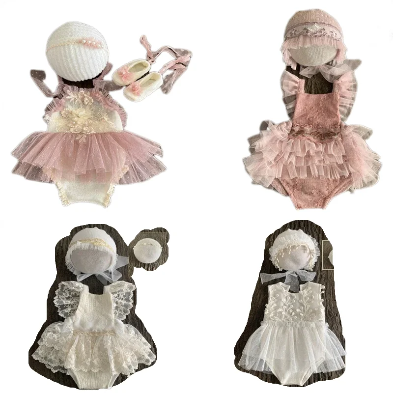 Baby Girl Photography Props Infant Cute Newborn Vest Lace Romper Bodysuit Photo Shoot Outfits Lace Romper Bodysuits Outfit