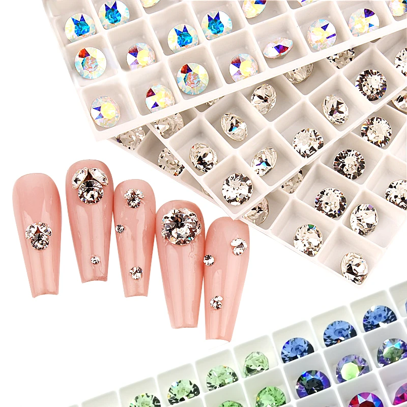 10PCS 4/5/6/7/8/10mm New K9 Glass Diamond Round Stone Cone Pointed Crystal Pointback Nail Art Rhinestones DIY Jewelry Making