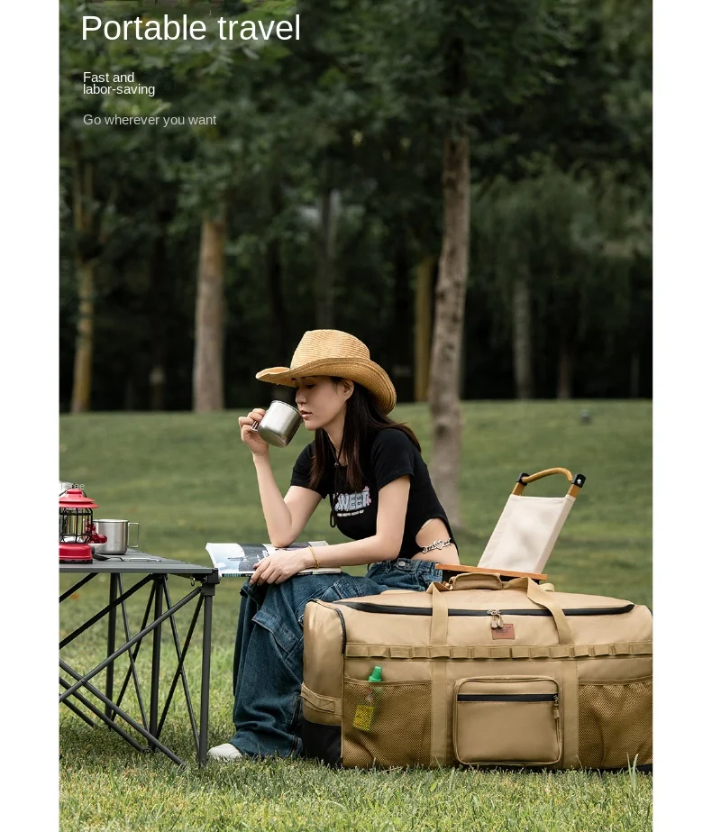 130L Outdoor-Trolley-Rucksack mit großem Fassungsvermögen, verdickte Aufbewahrungstasche mit Rädern, komplettes Set für Picknick- und Campingausrüstung – Detail 17