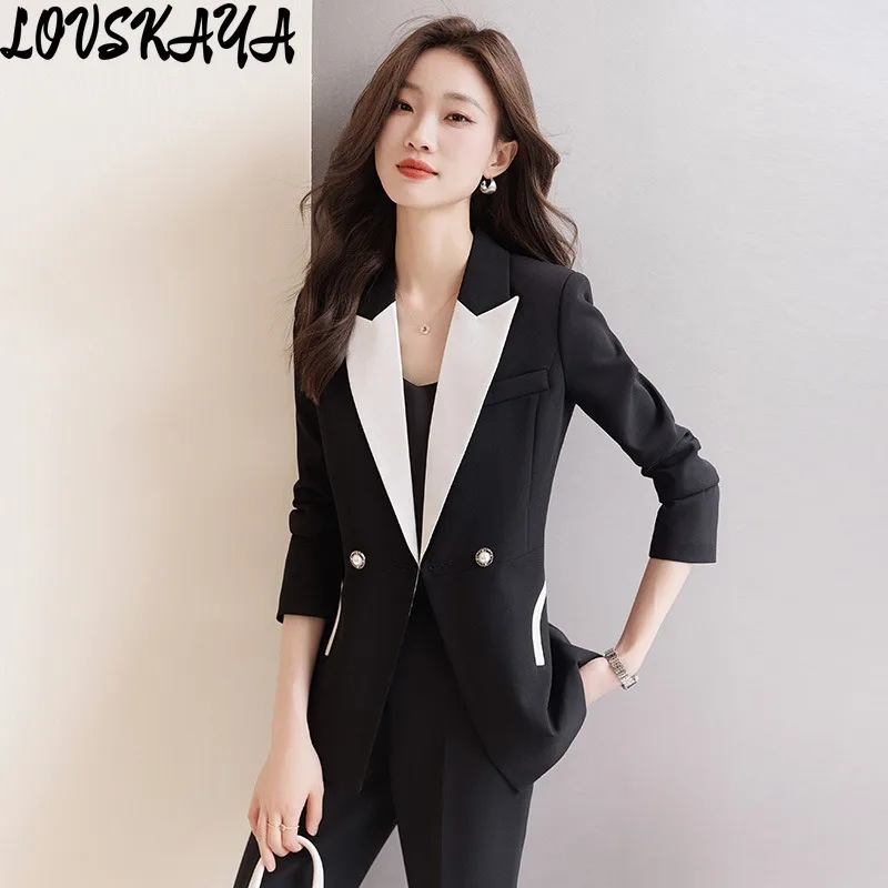 White suit jacket temperament goddess style host professional suit women's spring and autumn new high-end color contrast