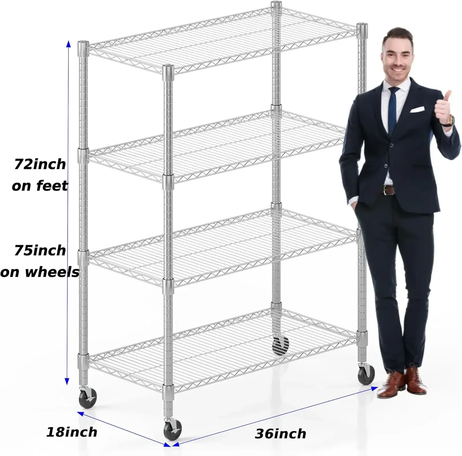 Heavy Duty Metal Storage Shelves Adjustable Wire Shelving Unit With Wheels Commercial Garage Rack Pantry Kitchen Shelving Chrome